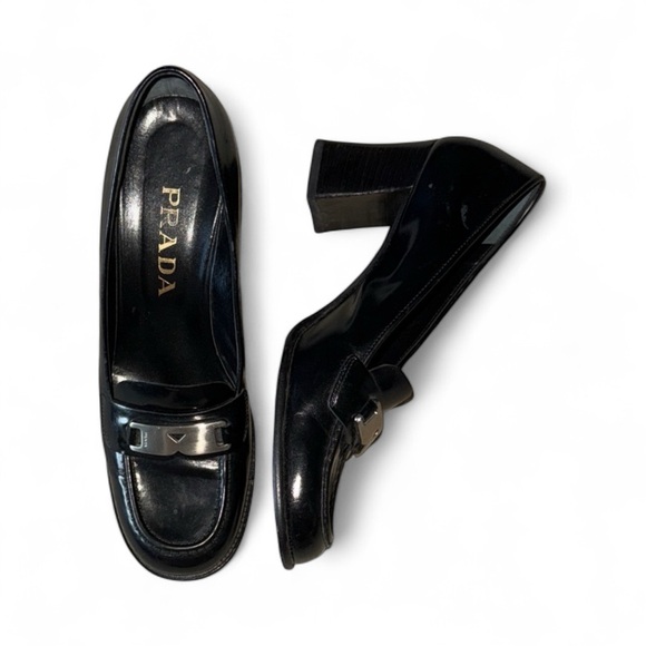 Prada Black Leather Heeled Loafers - Picture 3 of 4